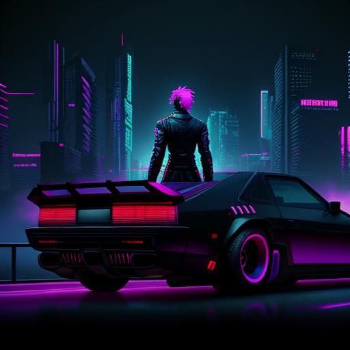 Cyberpunk Knight Rider Car in Synthwave Style