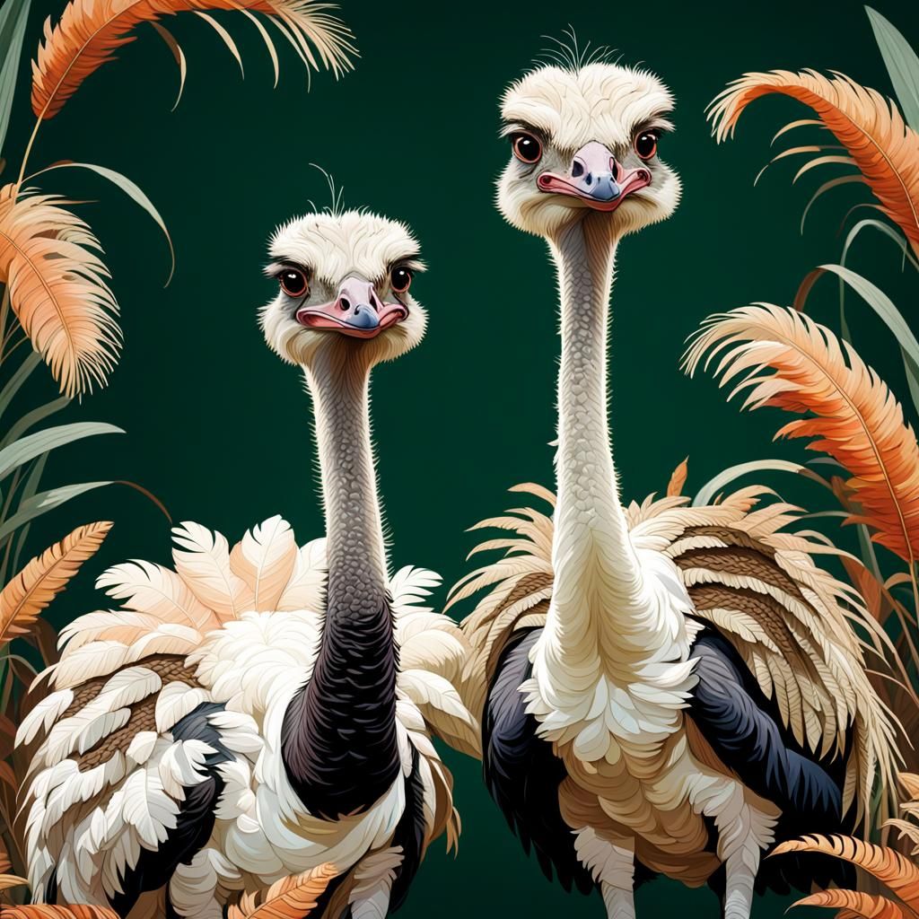 Ostrich Couple in Wedding Outfits