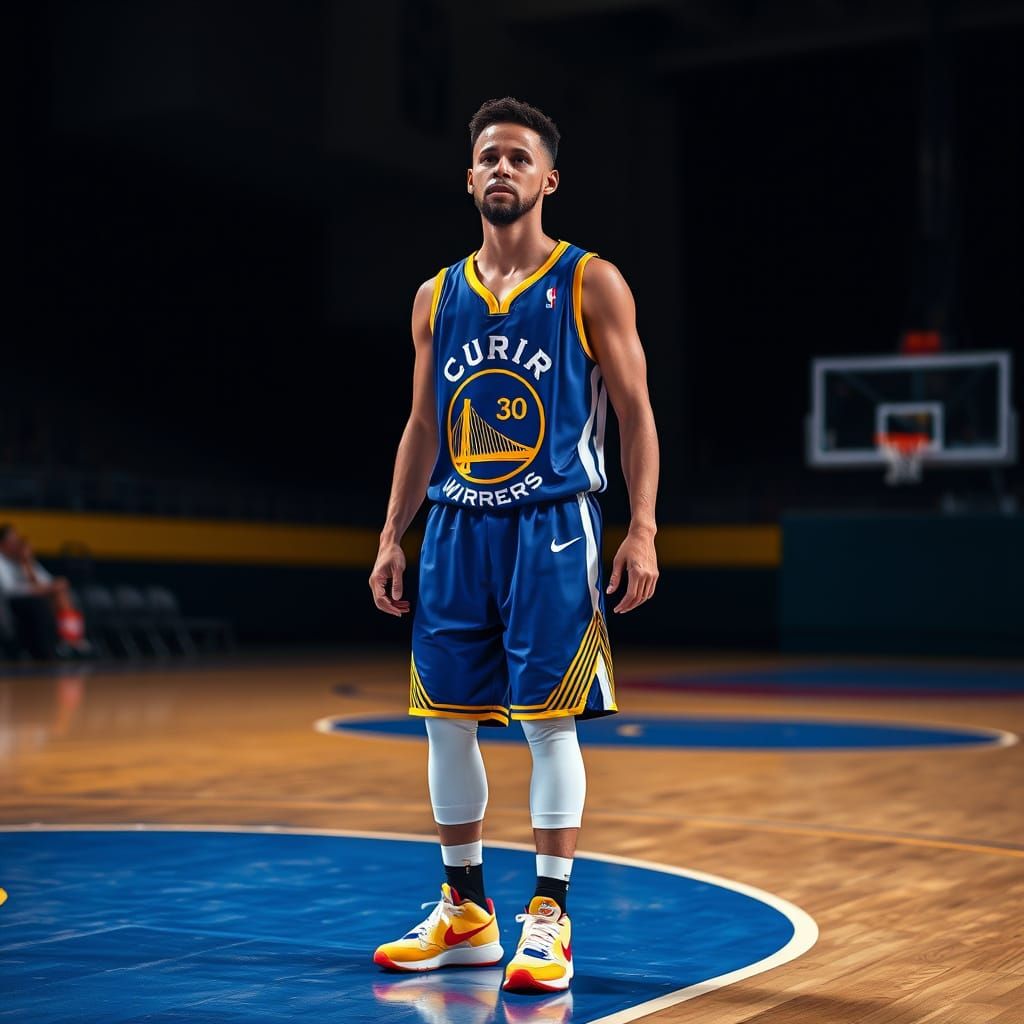 Stephen Curry Photorealistic Portrait on Basketball Court