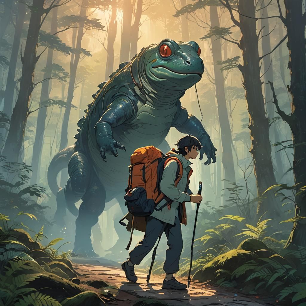 Salamander Spirit in Misty Forest: Anime Key Visual