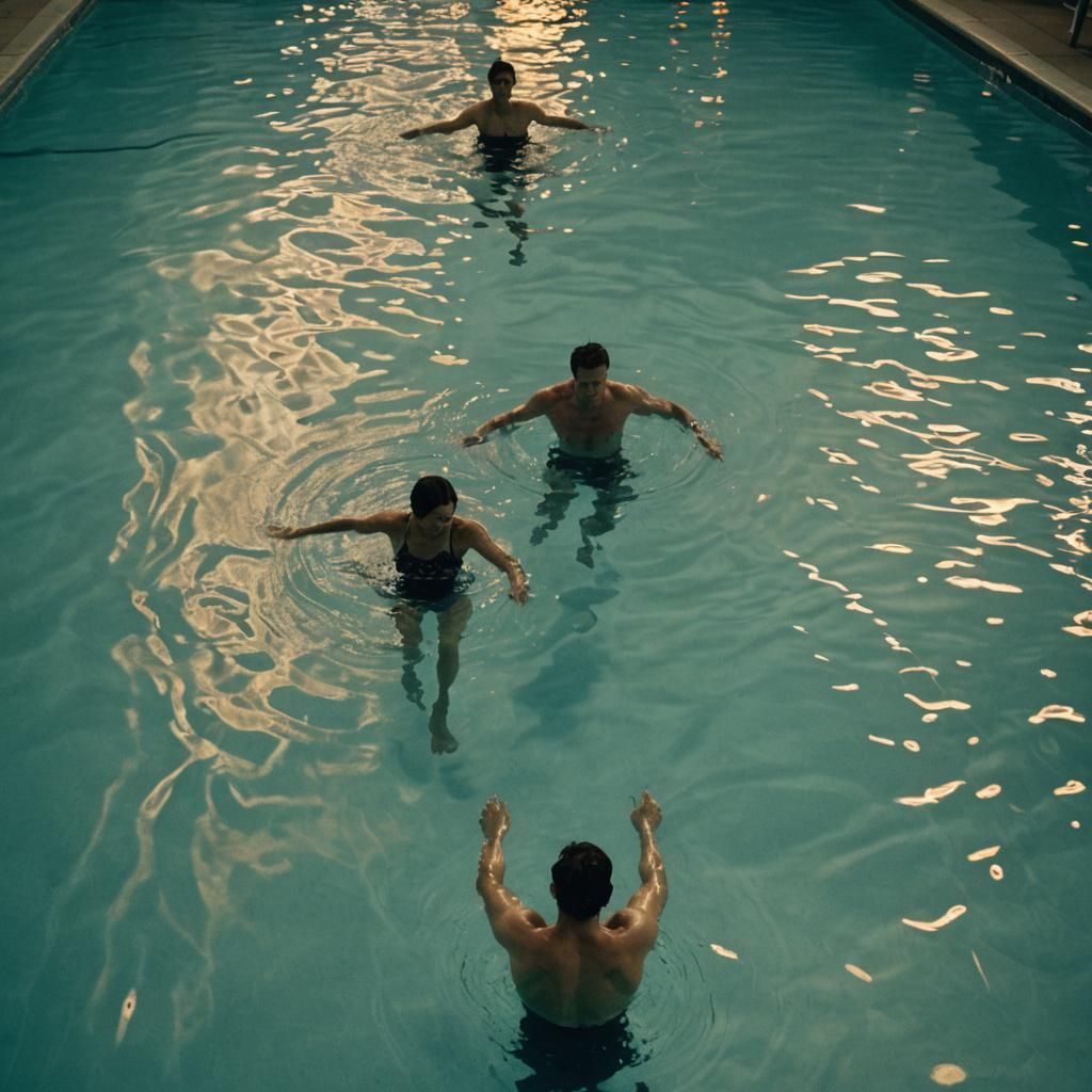 Urban Pool at Dusk: A Cinematic Film Still