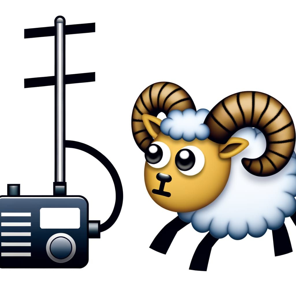 Horned Sheep Emoji with Ham Radio Antenna