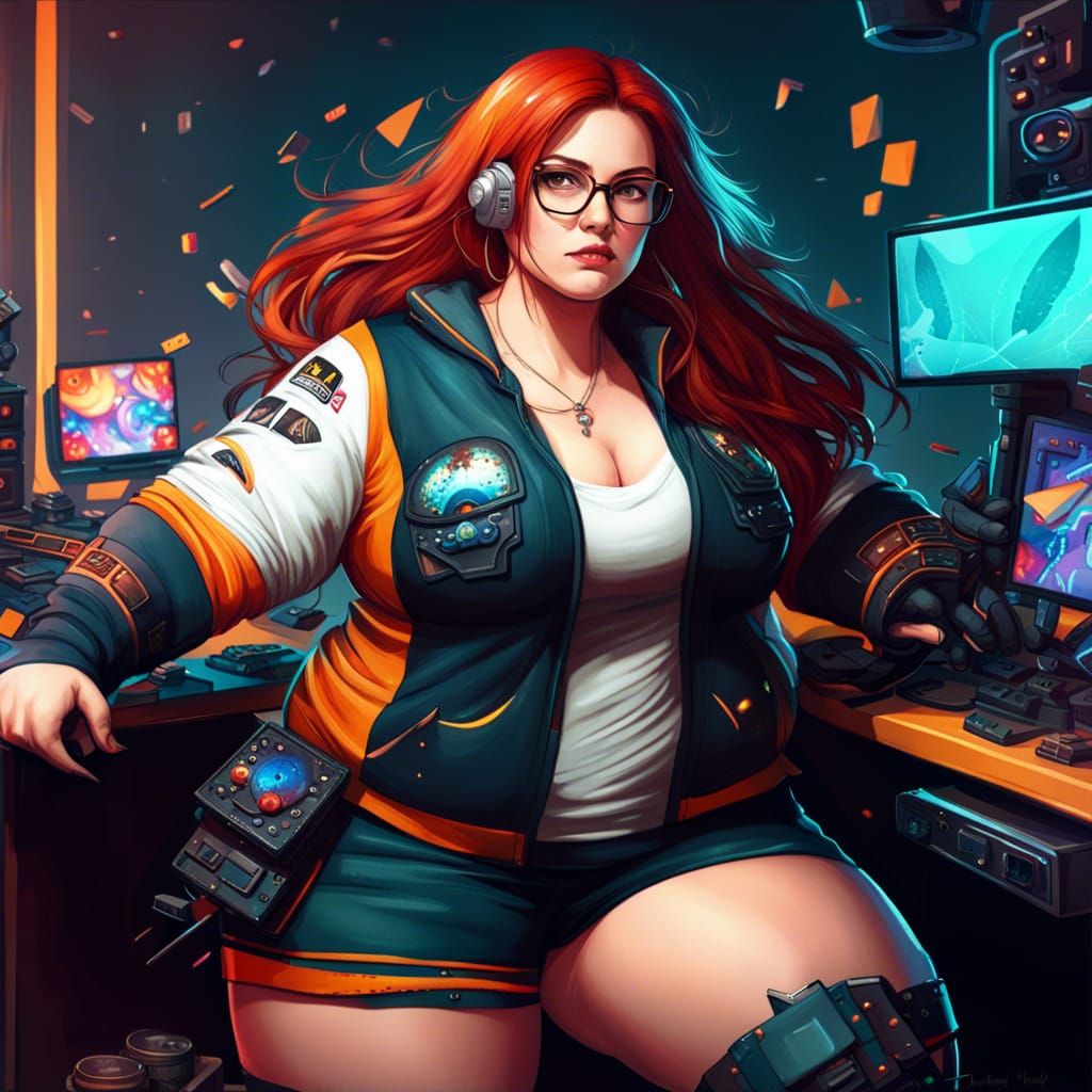 Plus Size Gamer Girl in Detailed Fantasy Art