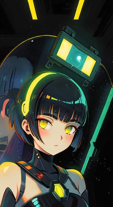 Cyberpunk Cyborg Portrait with Geometric Holographic Element...