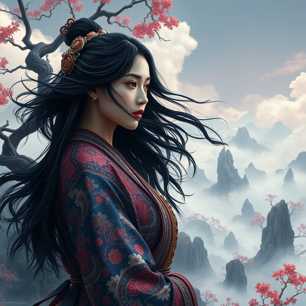 Ethereal Asian Goddess in Fantasy Landscape