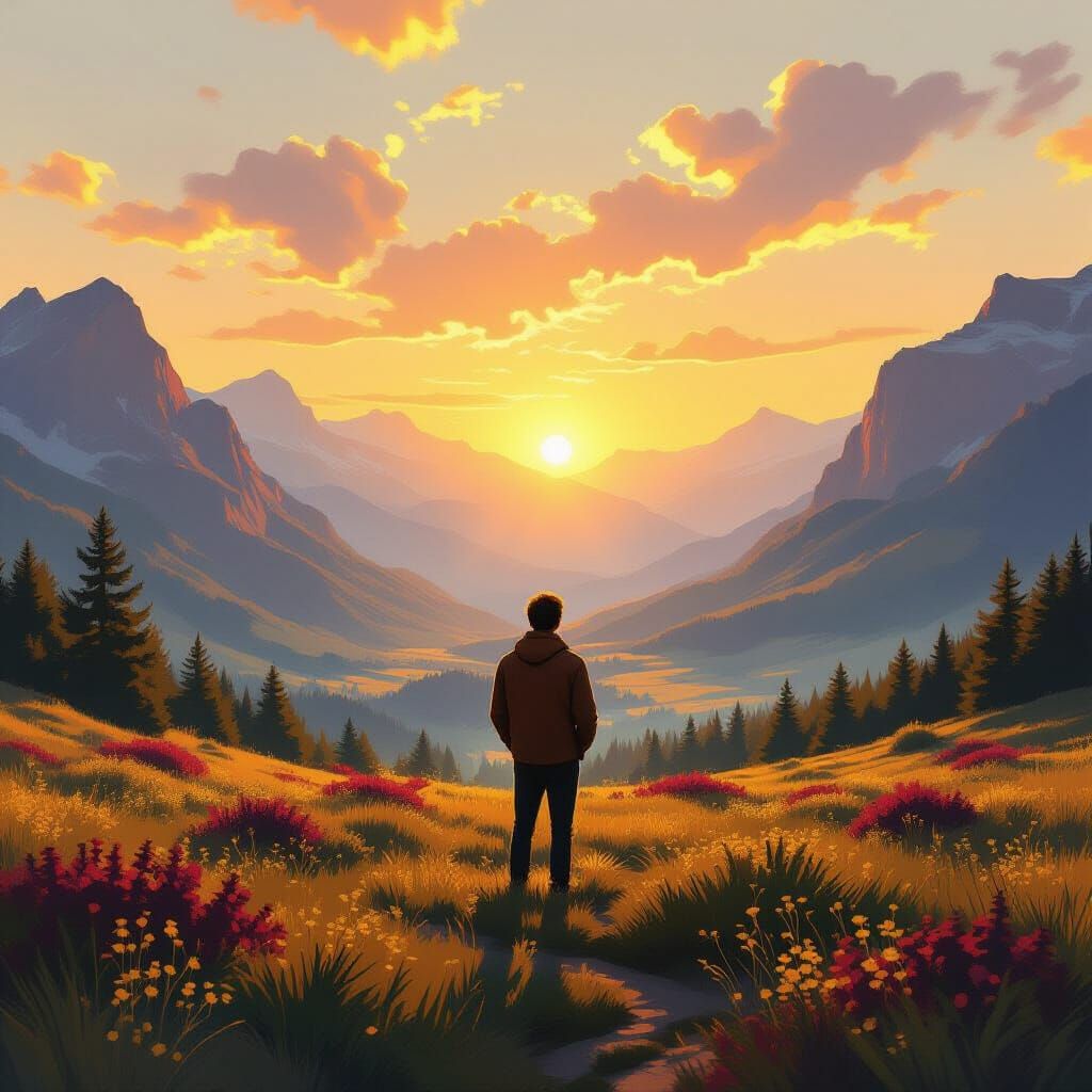 Golden Hour Reflection in Surrealist Nature Landscape