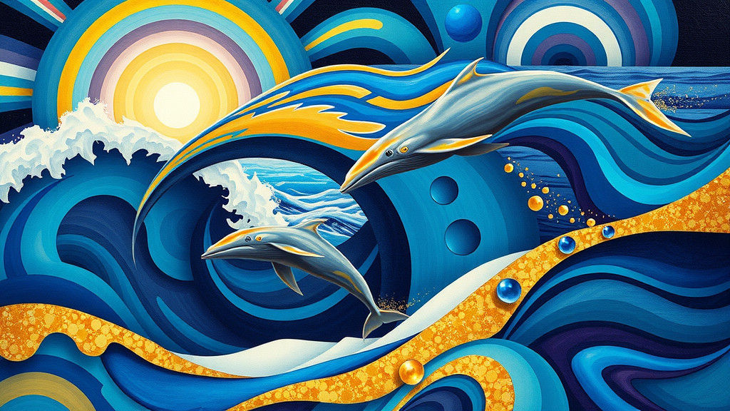 Humpback Whales Leap in Surrealist Style