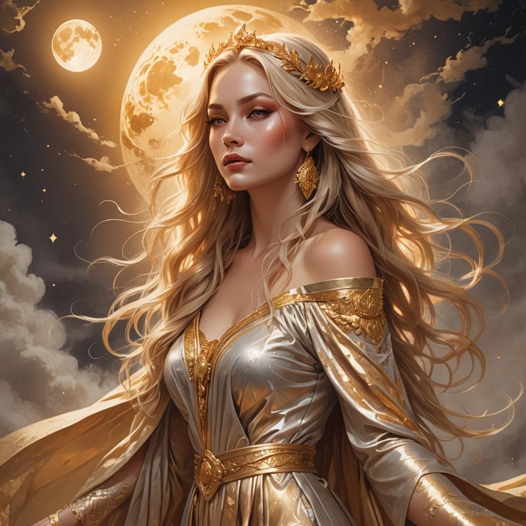 Radiant Goddess in Golden Light, Fantasy Concept Art
