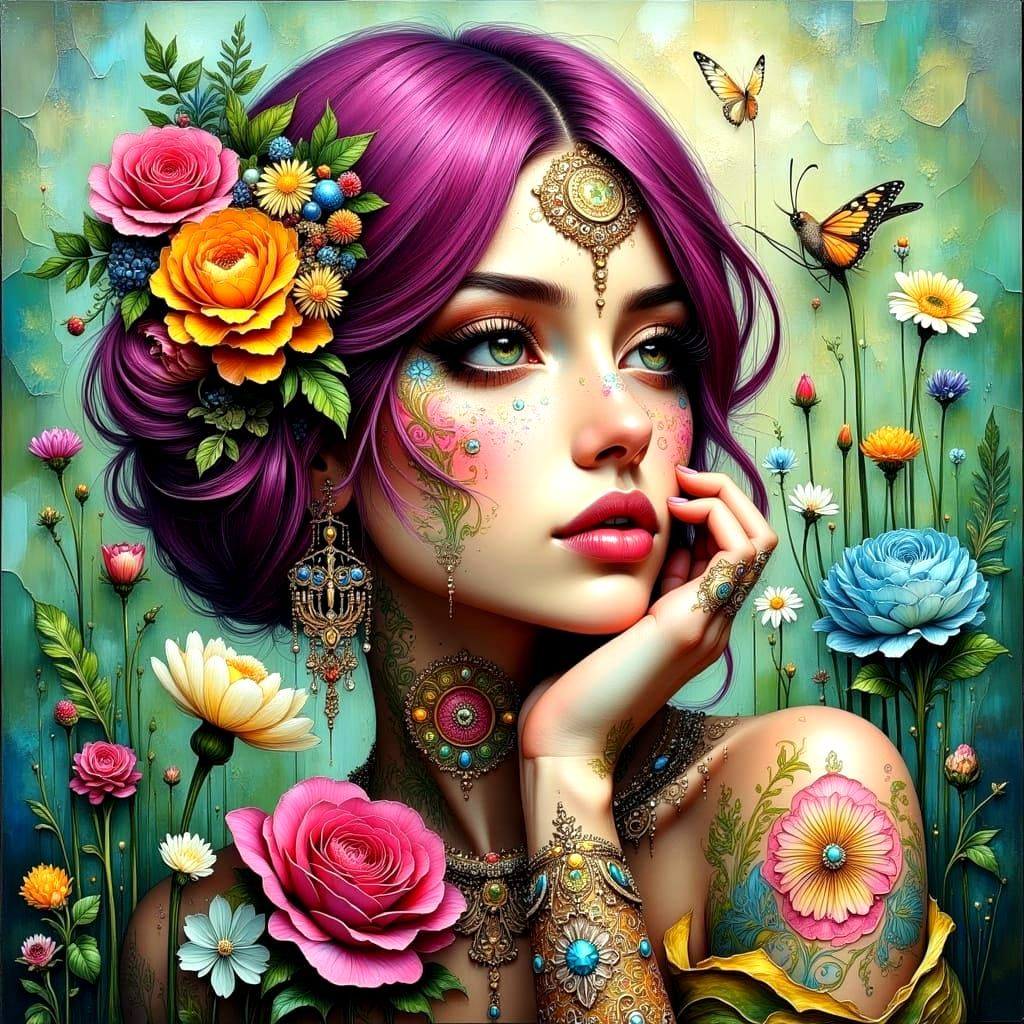 Tattooed Beauty in Surreal Art Deco Style