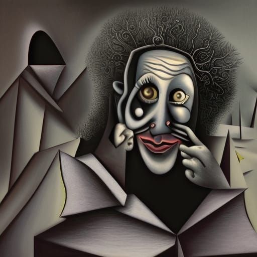 Mysterious Wizard in Cubist Digital Illustration