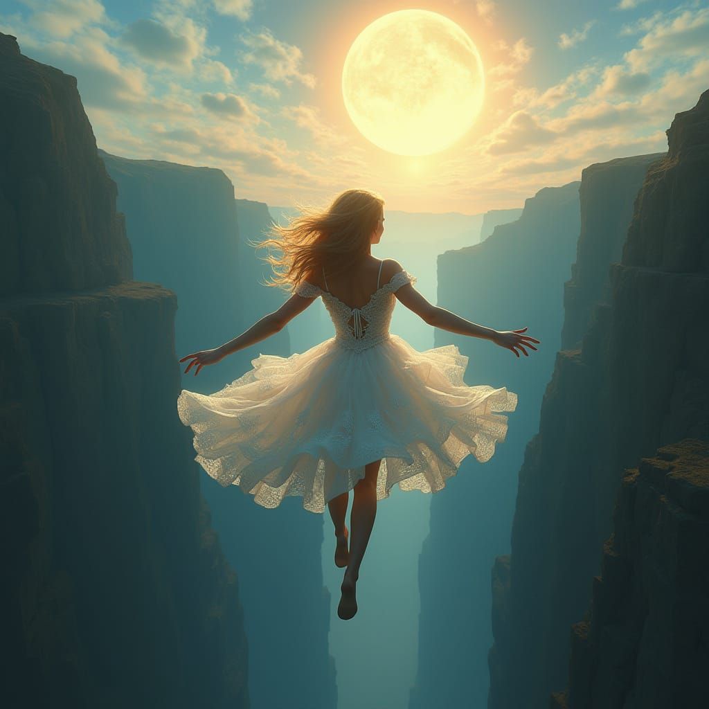 Golden Maiden Falls into Abyssal Void, Radiant Sun Shines Ab...