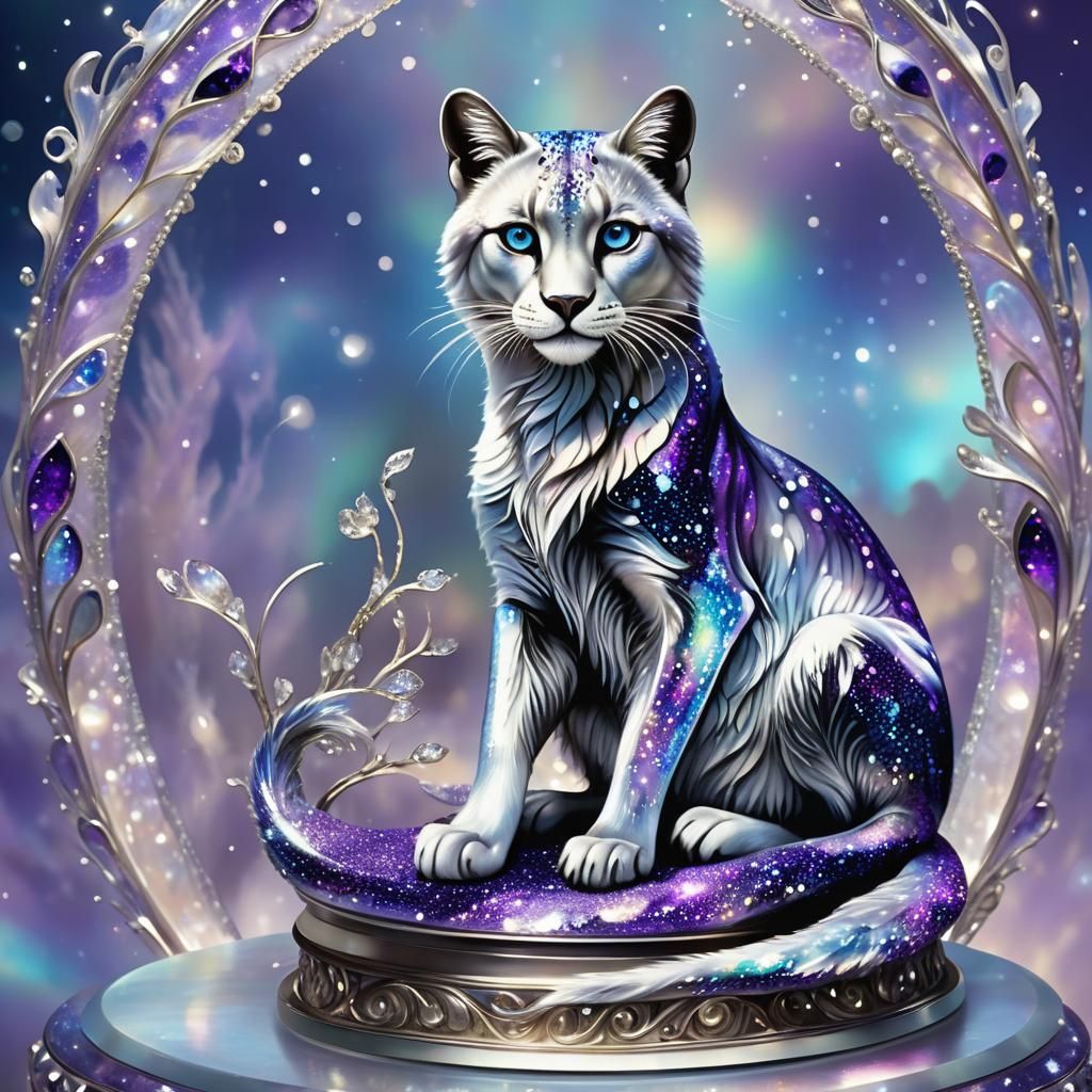 Glittering Leopard with Sapphire Eyes in Fantasy Realm