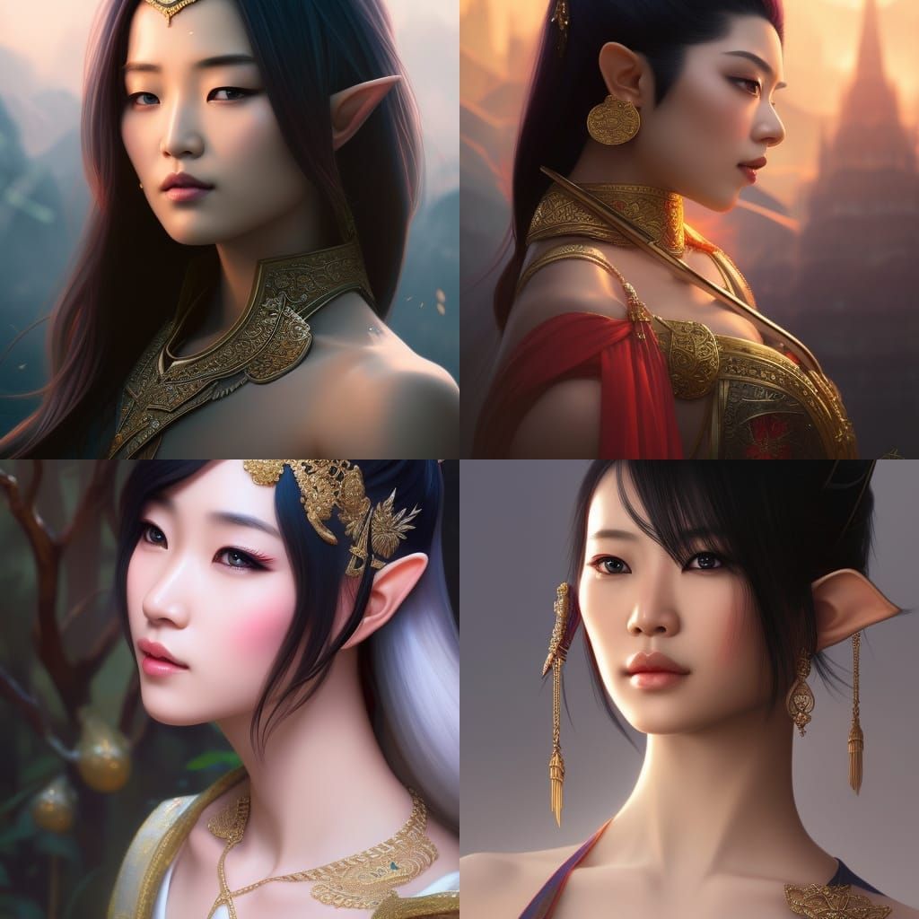 Asian Elf Portrait in Art Nouveau Style