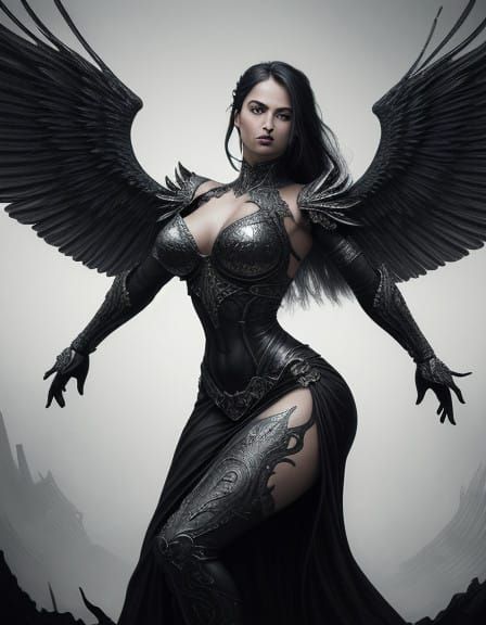 Angel-winged woman with medieval influences. Angel-winged wo...