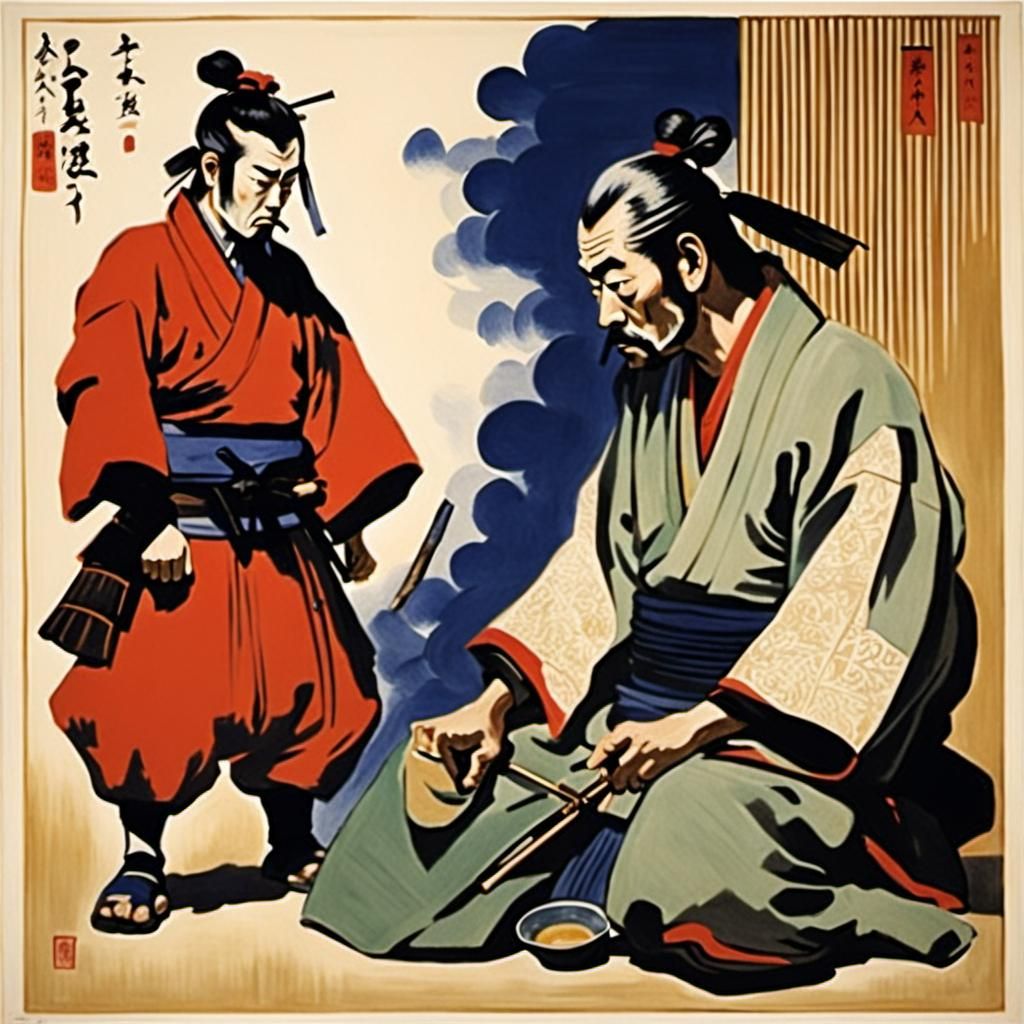 Samurai Drinking Sencha in Ukiyo-e Style
