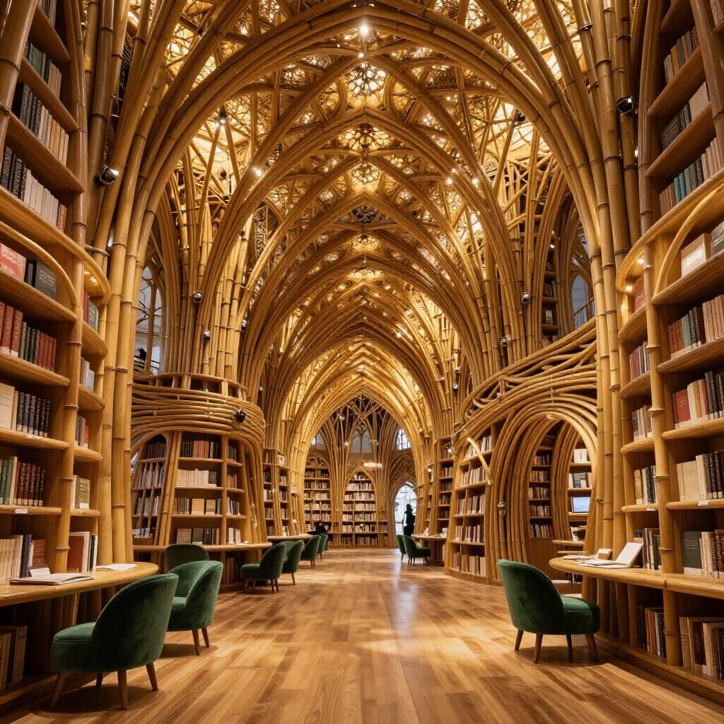 Bamboo Cathedral Library Interior