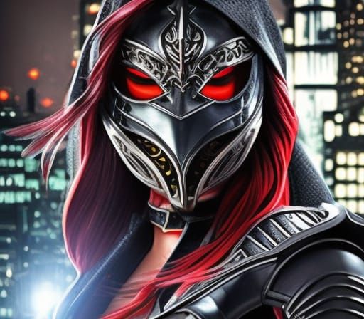 Female Assassin with Metal Mask in Retro Anime