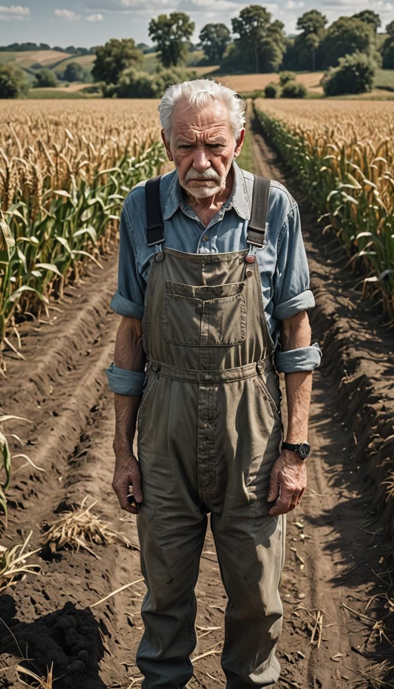 Grumpy Old Farmer in Cornfield, Detailed Digital Art