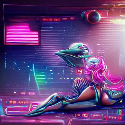Retro Neon Space Alien in Synthwave Style