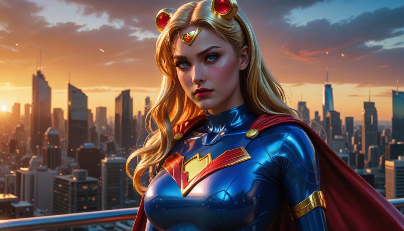 Sailor Moon as Latex Supergirl in Comic Book Style
