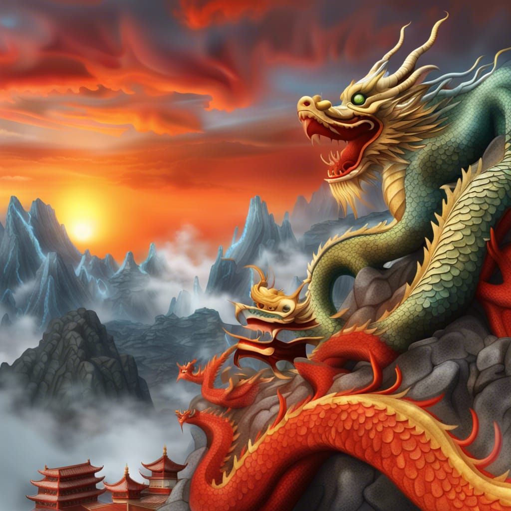 Dragon on Taoist Temple in Chinese Landscape