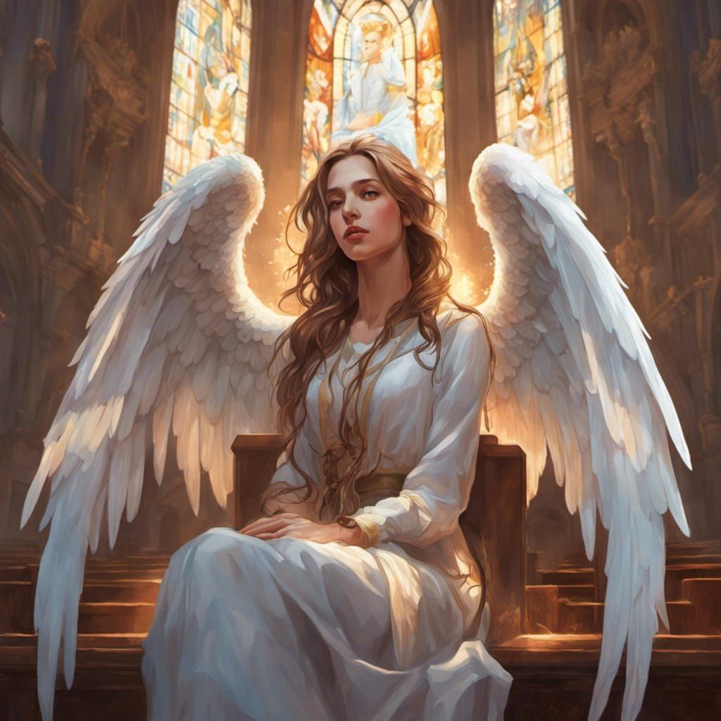 Romantic Angel Praying in Church Portrait