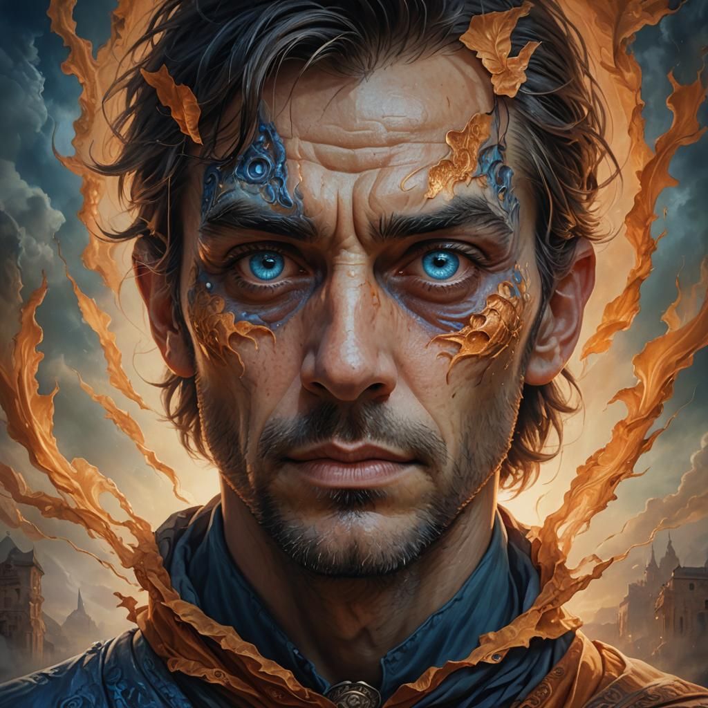 Hyperrealistic Portrait of a Three-Eyed Man