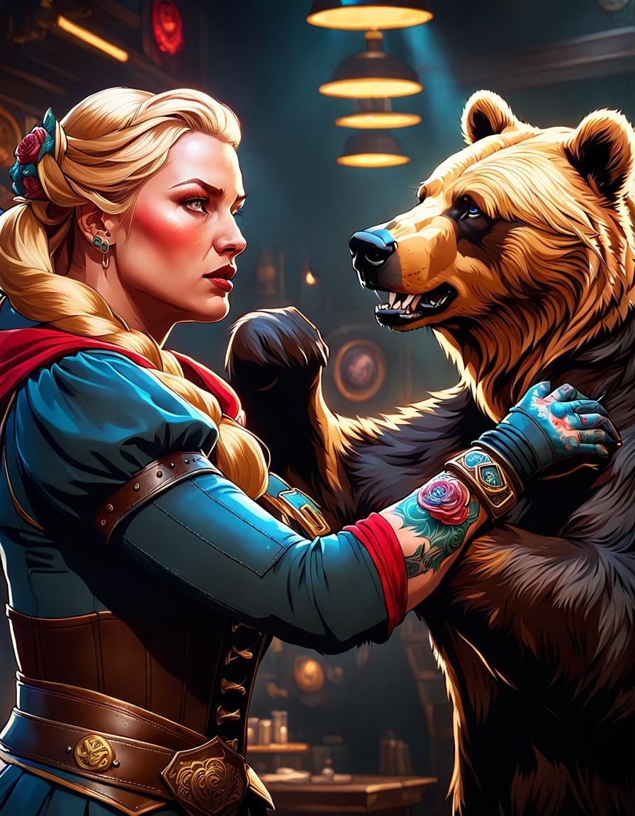 Goldilocks and Mama Bear Mythpunk Battle Portrait