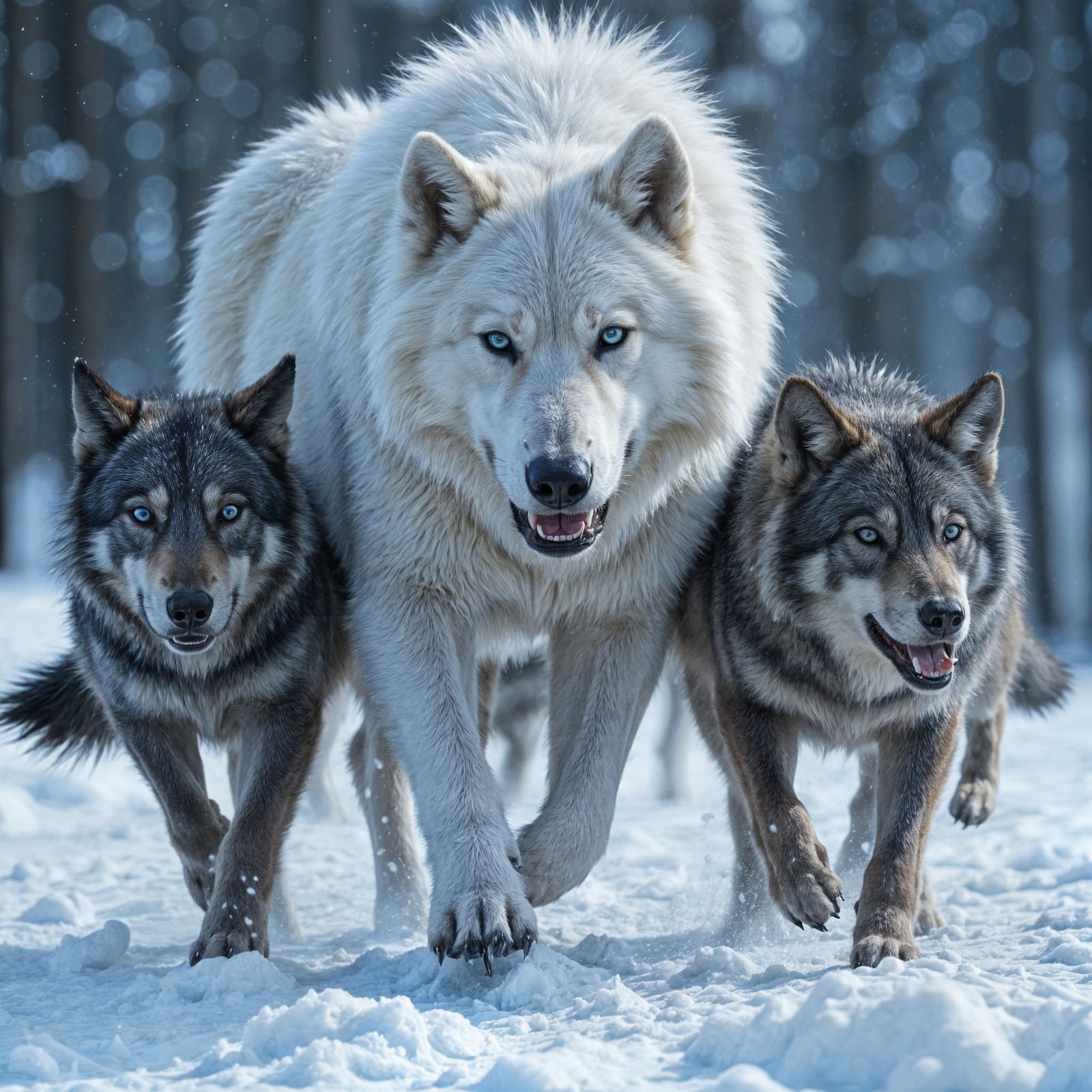 Direwolf Pack in Snow, Realistic D&D Illustration
