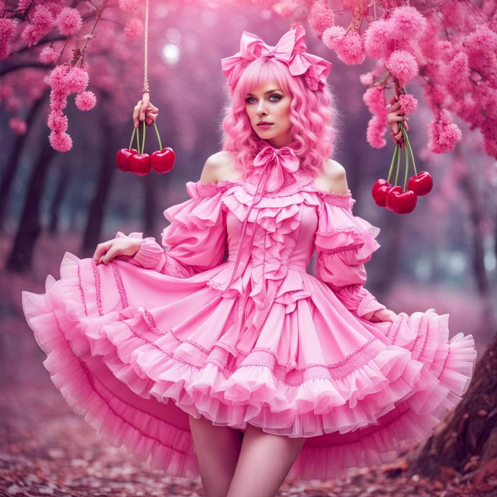 Magical Fantasy Woman in Pink Frilly Dress