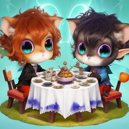 Cute Dark fey creature of the dusk, rodent, cat and rabbit fairy creatures, shadow , protectors seen in shadows, Tim Bur...