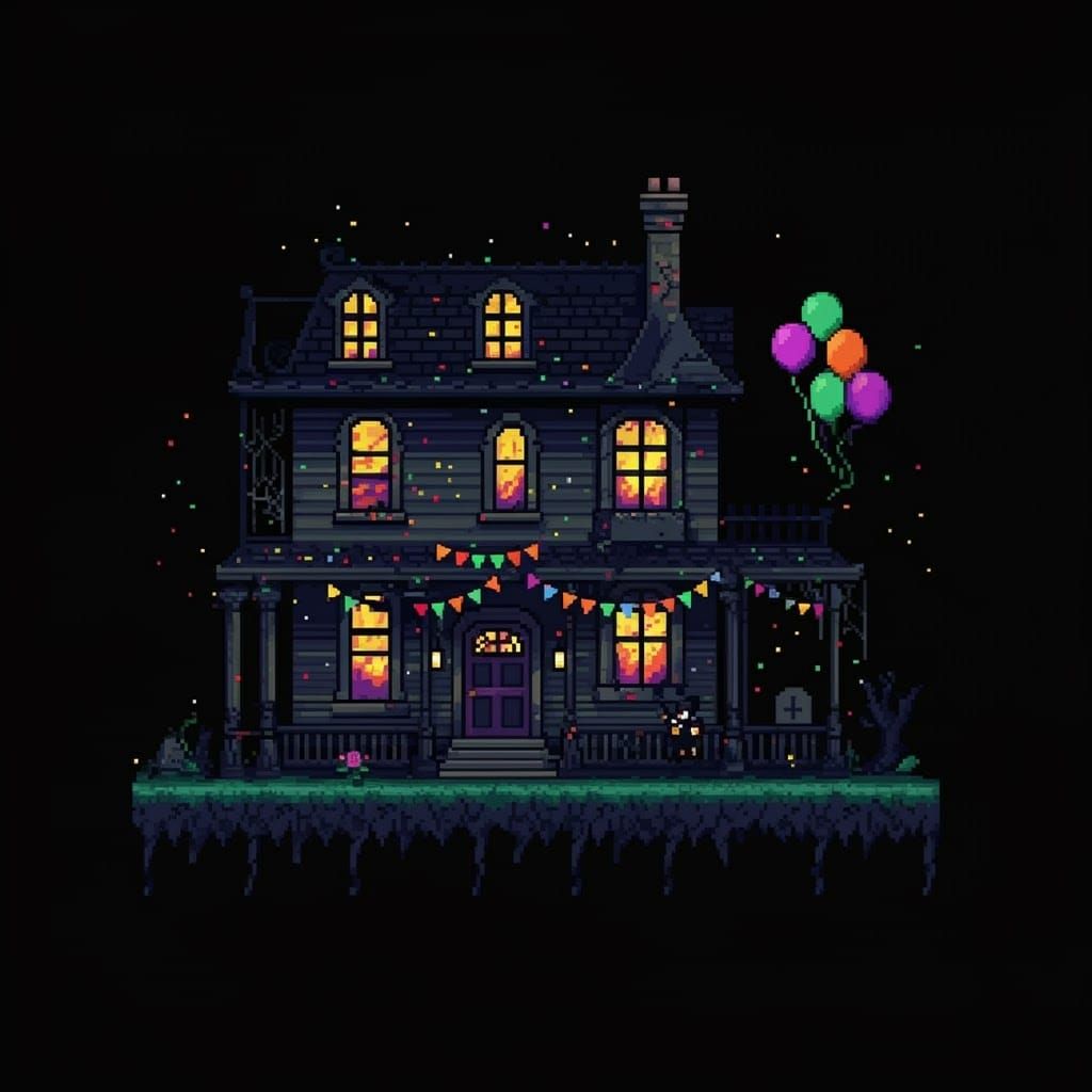 Pixel Art Haunted House Birthday Party