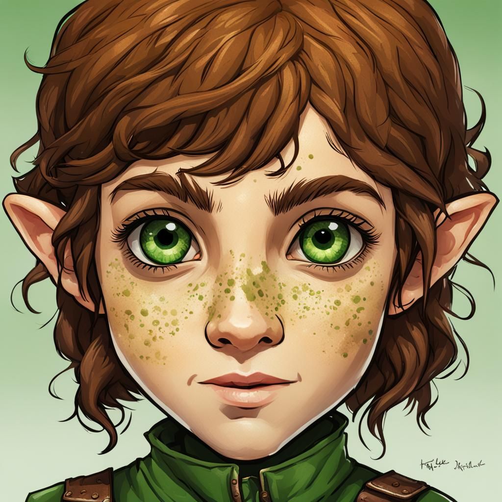 Female Halfling Criminal with Freckles Portrait