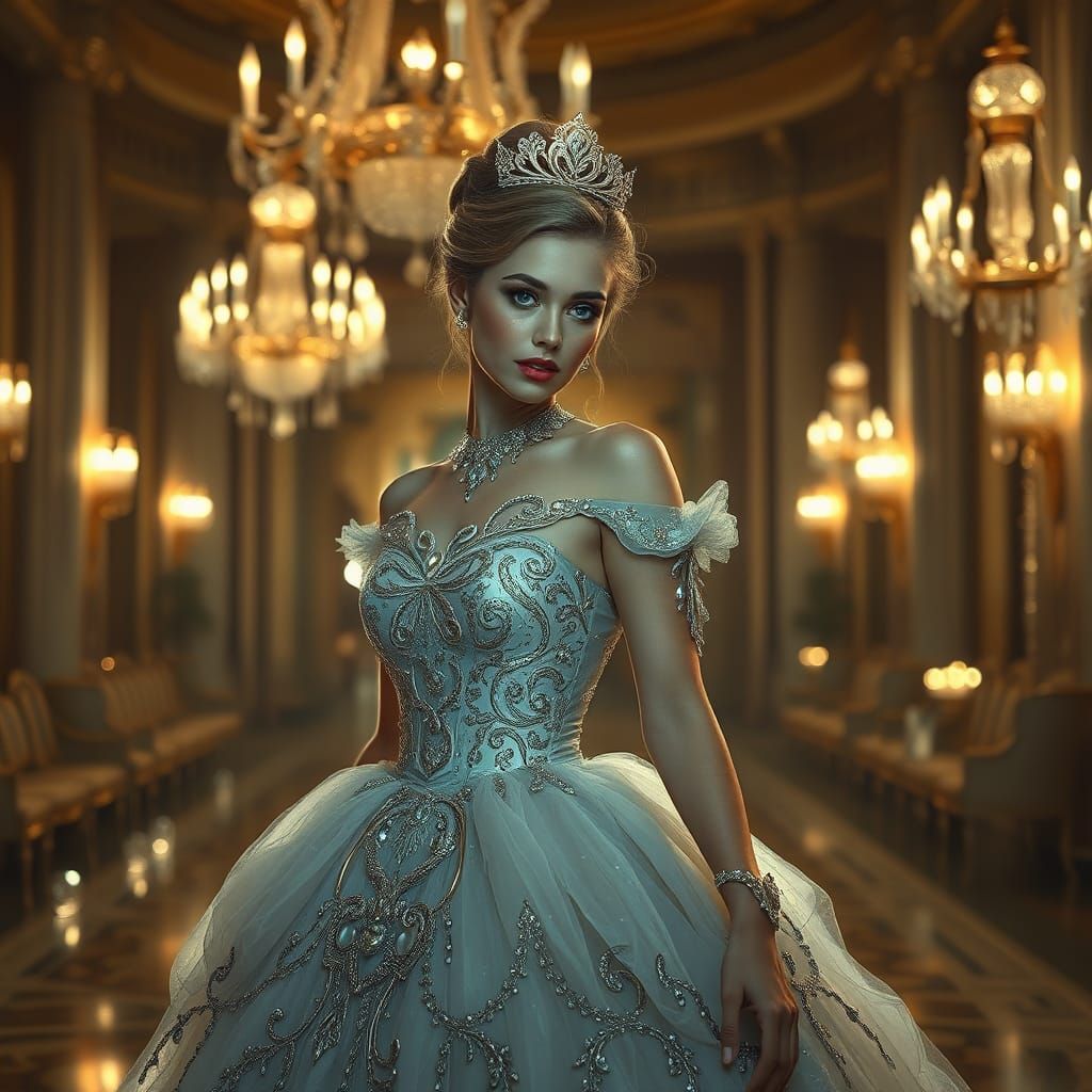 Cinderella in Nouveau Gown, Hyperrealistic HDR