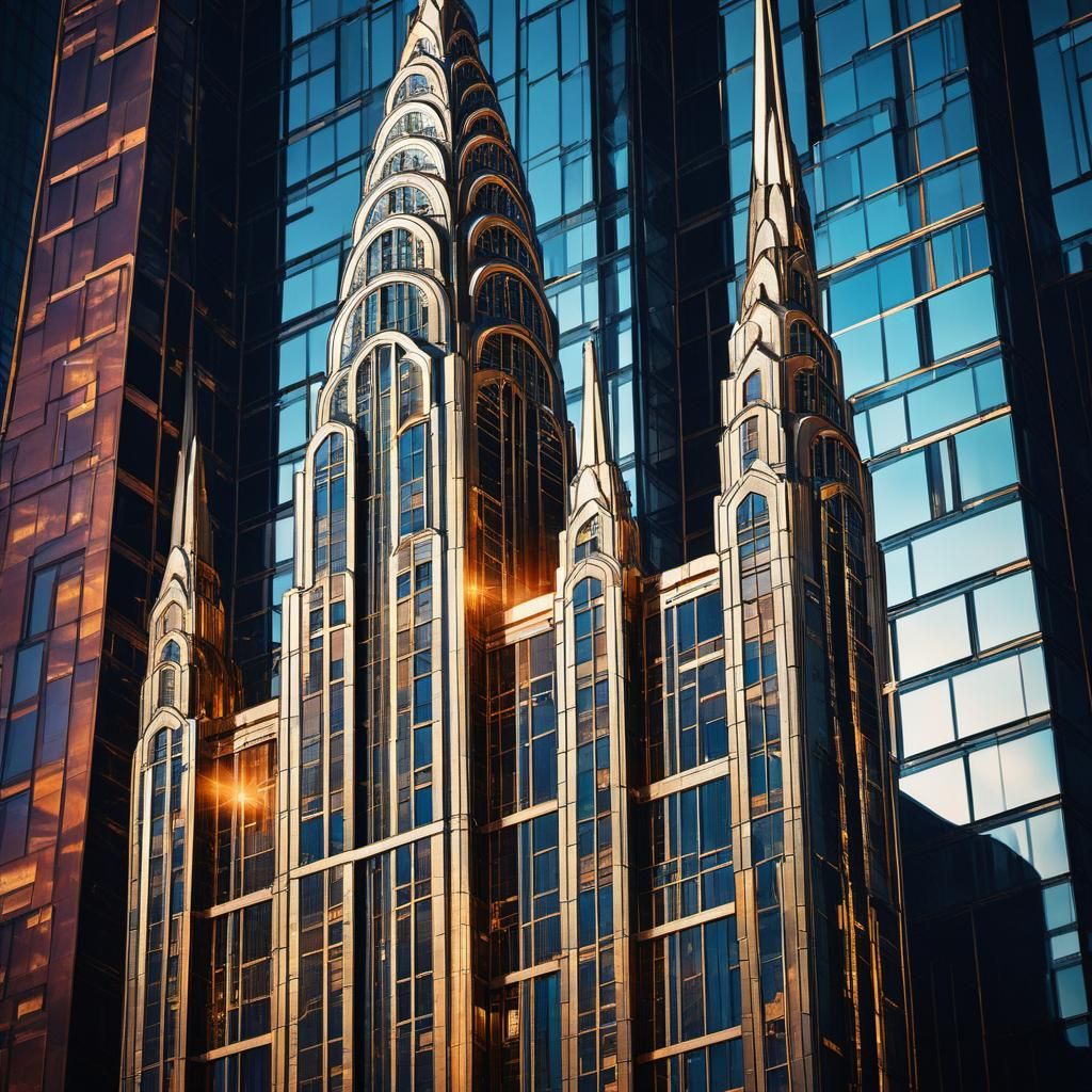 Art Deco Skyscraper with Blockchain Node Architecture