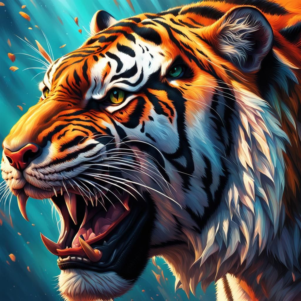 Hyperrealistic Saber-Toothed Tiger in Splash Art Style