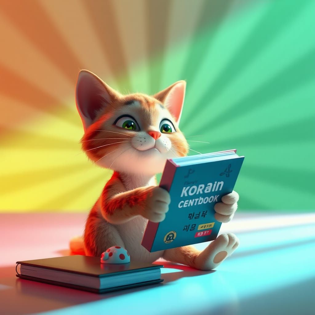 Cat Plays with Textbook in 3D Digital Art