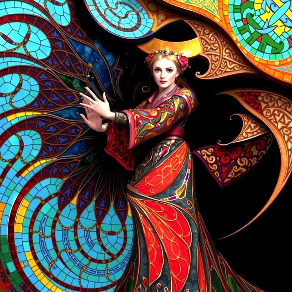 Vibrant Fractal Tapestry in Photorealistic Cloisonné Style