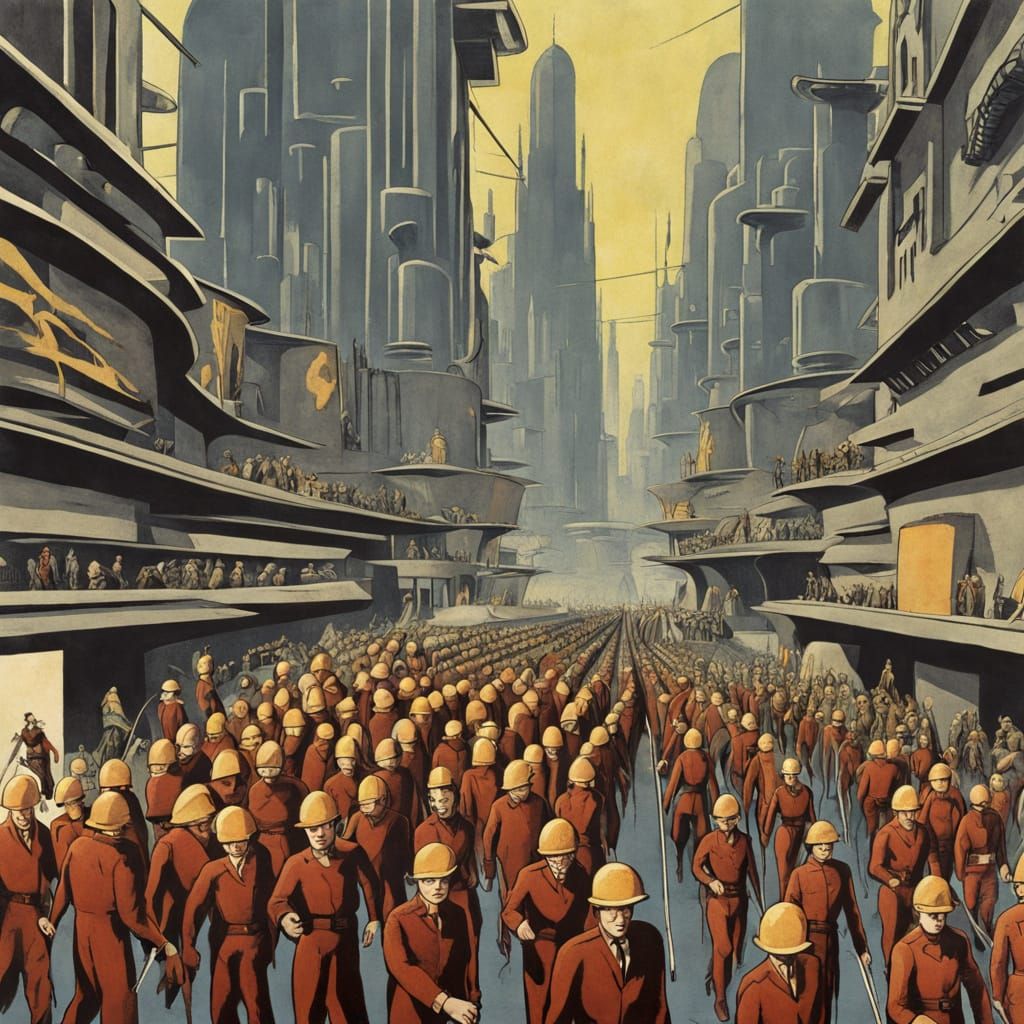 Metropolis Dystopia: Marching Workers in Color