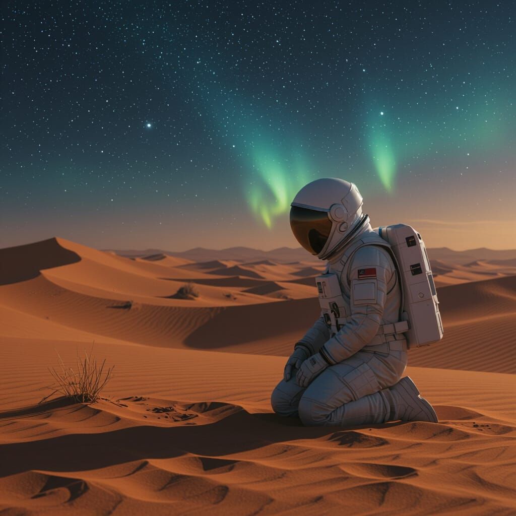 Astronaut Prayer Under Starry Skies