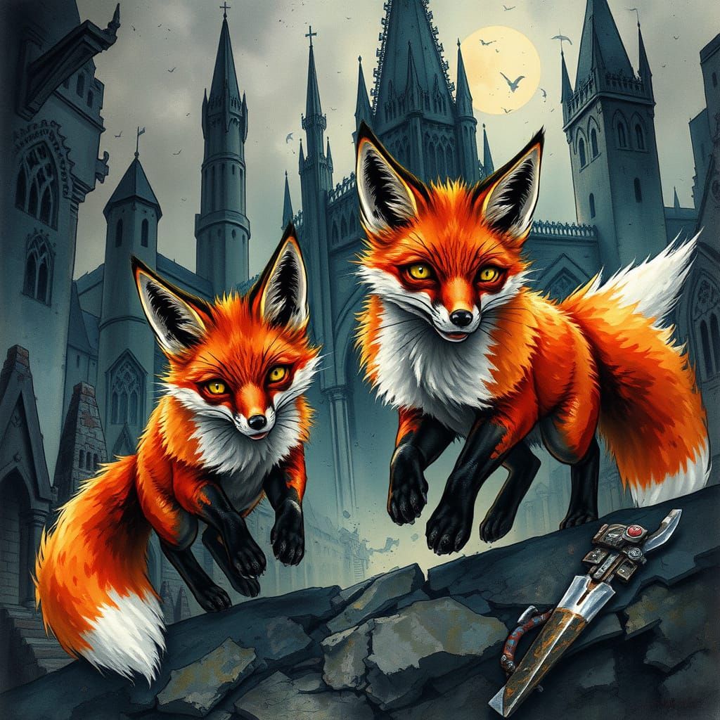 Foxes Frolic in Gritty Gothic Warhammer Cityscape