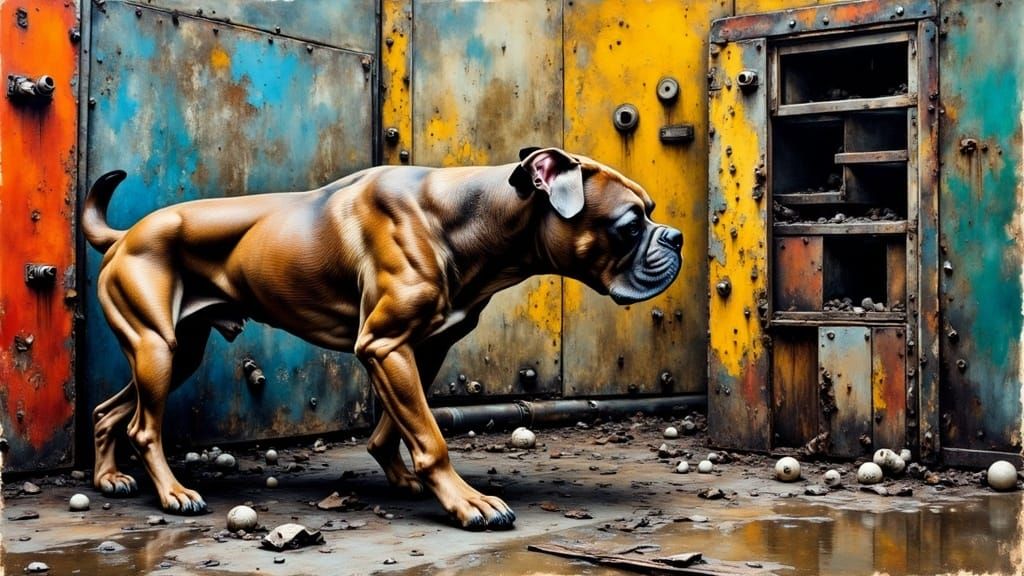 Escher-like Junkyard Dreamscape with Dog Leg