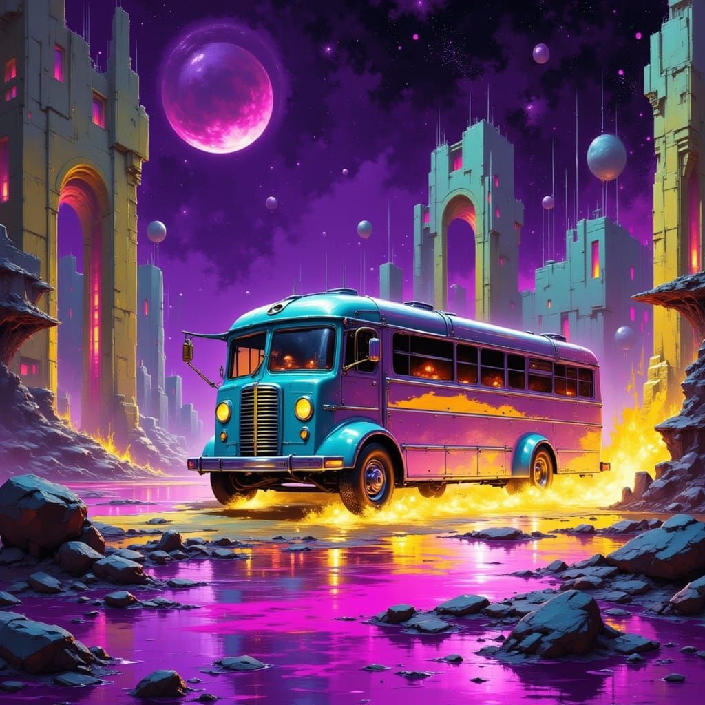 Retro-Futuristic Rocket Blasts Off From Surreal Planet