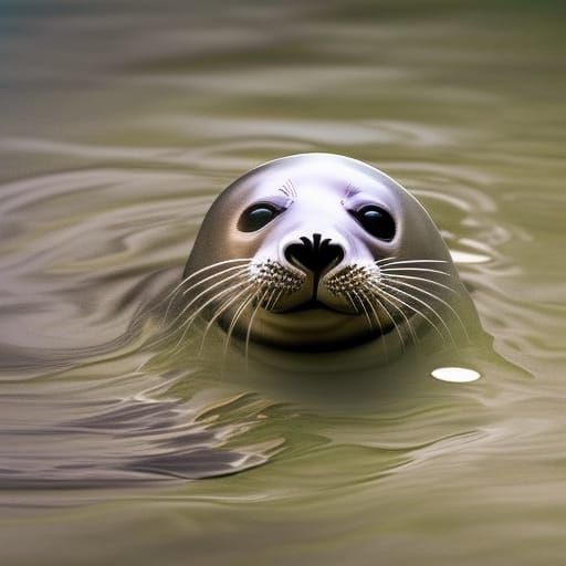 Detailed White Baby Seal in Water, Digital Painting