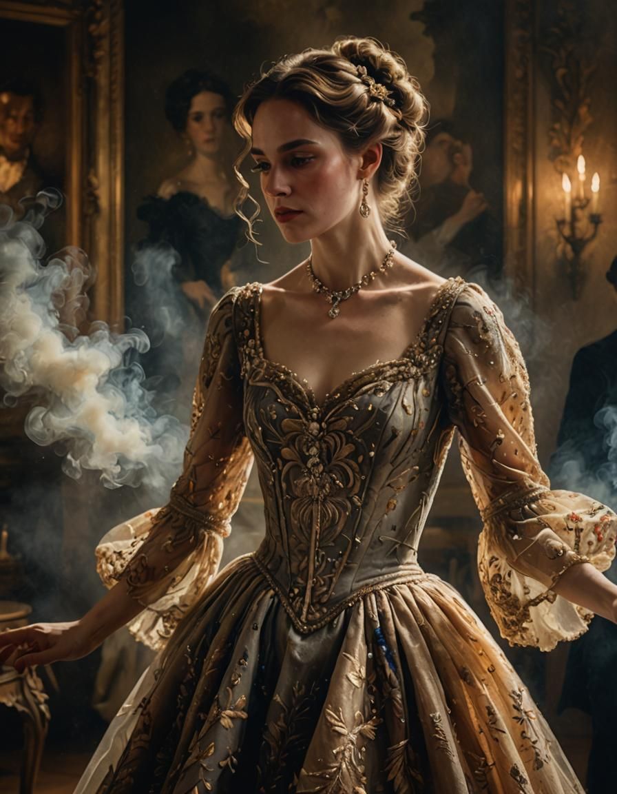 Vintage Gown: A 19th Century French Oil Painting