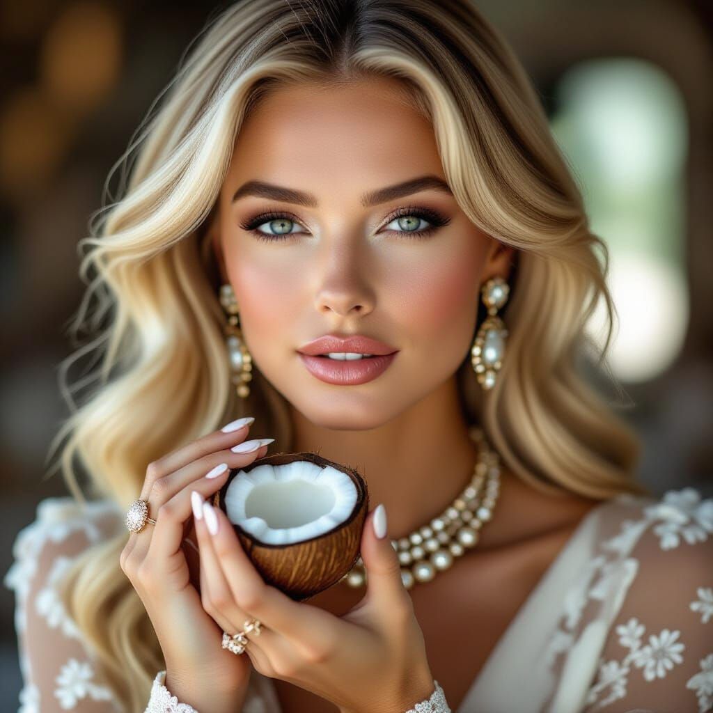 Sophisticated Blonde Woman with Haute Couture Jewelry and Co...