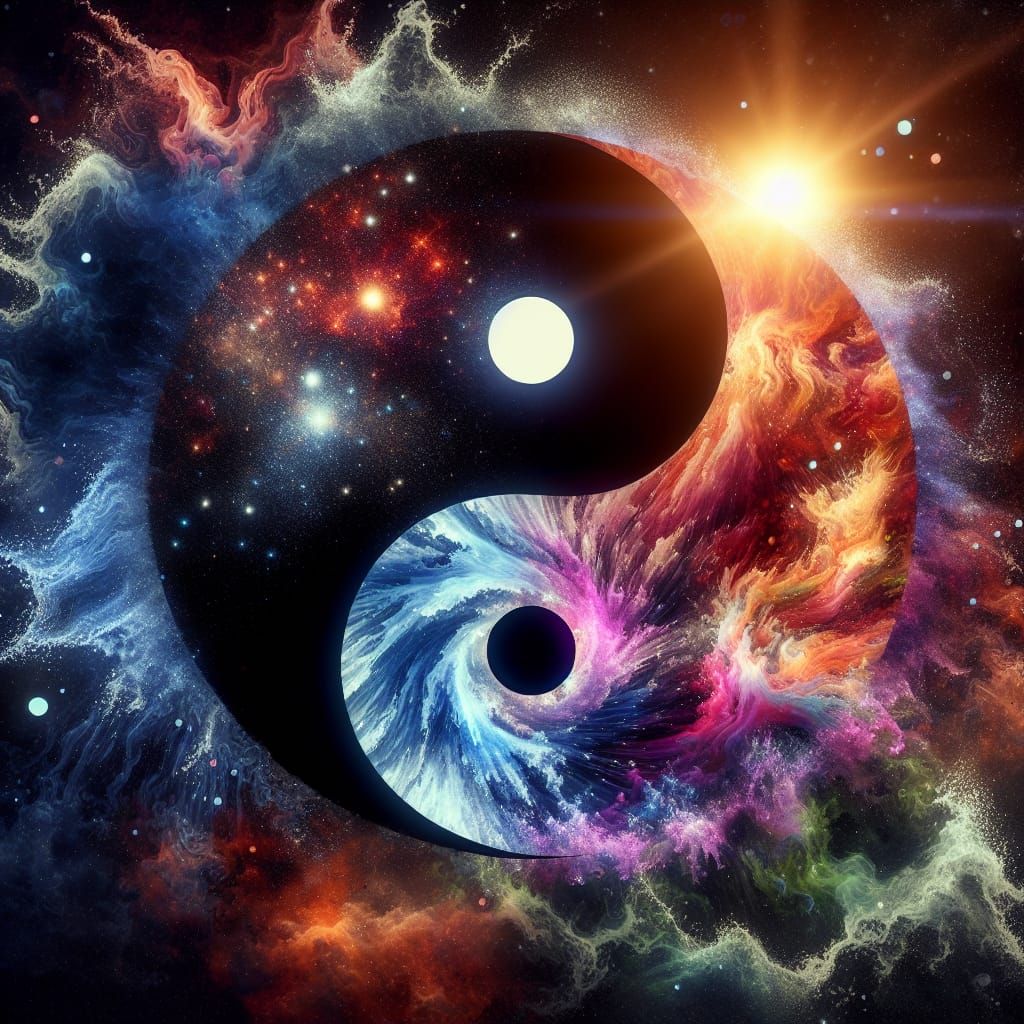Yin Yang Solar Eclipse Merges with Cosmic Nebula
