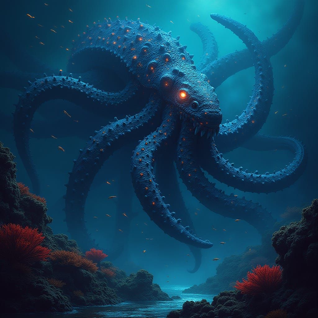 Bioluminescent Kraken Emerges from the Deep Sea