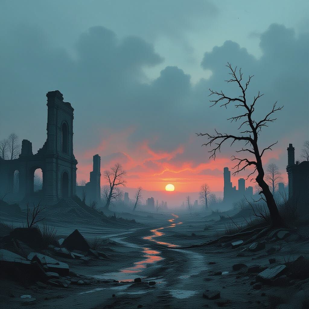 Dystopian Wasteland Landscape in Apocalyptic Style