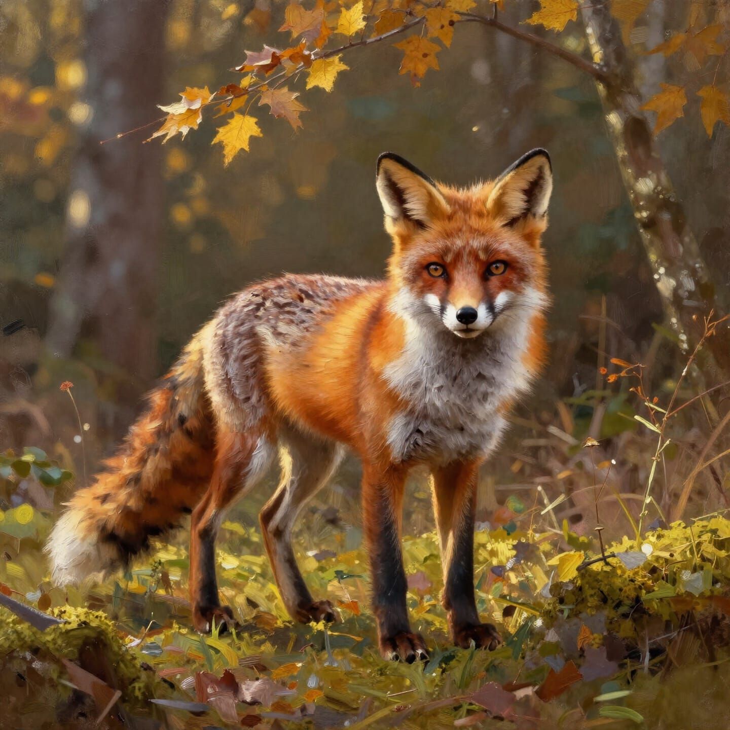 Majestic Red Fox in Sun-Dappled Autumn Forest